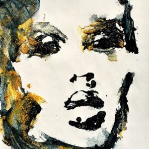 Ritratto astratto Golden Face di Ilaria Berenice, stampa artistica in edizione limitata con texture dorate