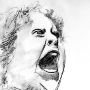 Screaming Face Ritratto astratto di un volto urlante in bianco e nero di Ilaria Berenice, stampa Fine Art Giclée in edizione limitata su Hahnemühle Photo Rag.
