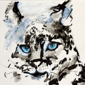Eyes of Winter – Dipinto originale di leopardo delle nevi di Ilaria Berenice, tecnica mista su tela.
