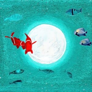 Moonlit Currents – Dipinto originale di Ilaria Berenice, composizione acquatica astratta realizzata con tecnica mista su tela.