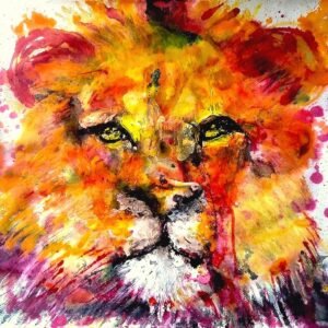 Red Lion – Dipinto originale di Ilaria Berenice, espressivo ritratto di leone realizzato con tecnica mista su tela.