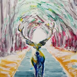 Guardian of the Path – Dipinto originale astratto-animale di Ilaria Berenice, tecnica mista su tela.